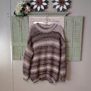SO Women's Striped Sweater in Brown and Cream